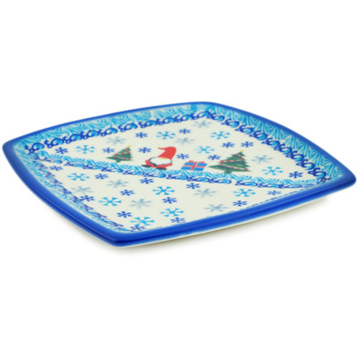 Polish Pottery Square Plate 7&quot; Winter Gnome