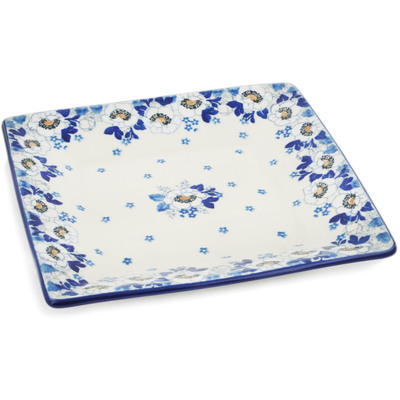 Polish Pottery Square Plate 8&quot; Blue Spring