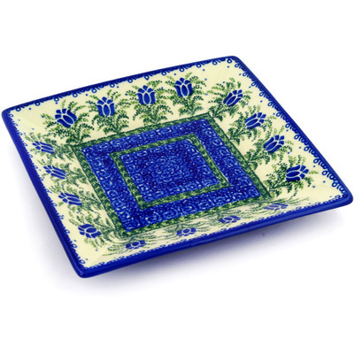 Polish Pottery Square Plate 8&quot; Tulip Motif UNIKAT