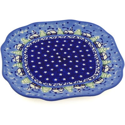 Polish Pottery Square Platter 10&quot; Village Stars UNIKAT