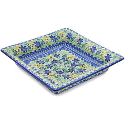 Polish Pottery Square Platter 12&quot; Midnight Lilies UNIKAT