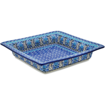 Polish Pottery Square Platter 12&quot; Snowmen Circle UNIKAT