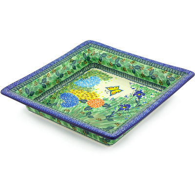 Polish Pottery Square Platter 12&quot; Spring Garden UNIKAT