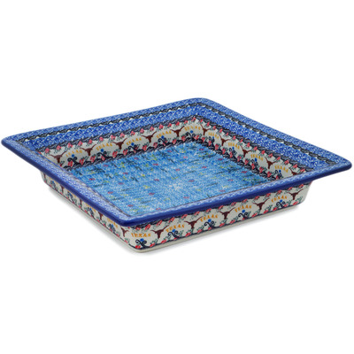 Polish Pottery Square Platter 12&quot; Texas Feast UNIKAT