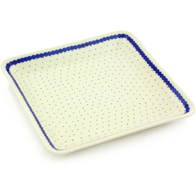 Polish Pottery Square Platter 8&quot; Blue Polka Dot