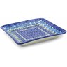 Polish Pottery Square Platter 8&quot; Blue Rosette Wreath