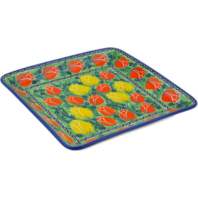 Polish Pottery Square Platter 8&quot; Easter Rose UNIKAT