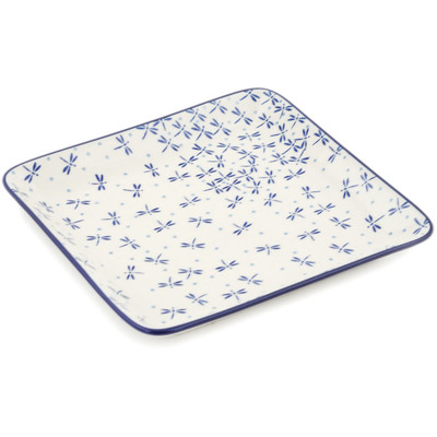 Polish Pottery Square Platter 8&quot; Flying Dragonflies