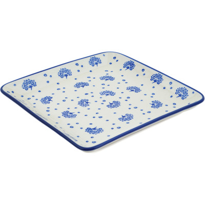 Polish Pottery Square Platter 8&quot; Peacock Bouquet