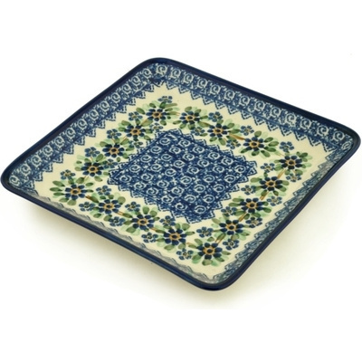 Polish Pottery Square Platter 8&quot; Whirling Daisies UNIKAT