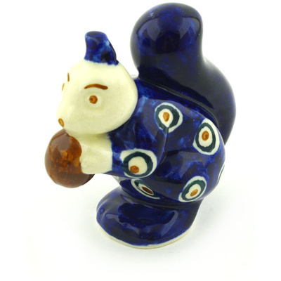 Polish Pottery Squirrel Figurine 3&quot; Blue Peacock