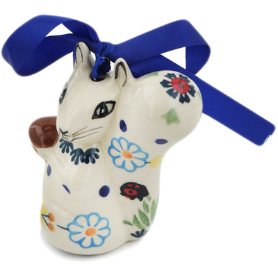 Polish Pottery Squirrel Figurine 3&quot; Flowers And Ladybugs