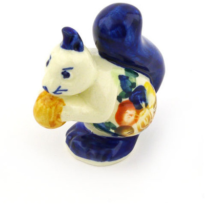Polish Pottery Squirrel Figurine 3&quot; Lace Collar UNIKAT