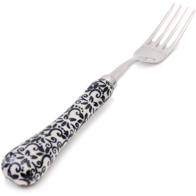 Polish Pottery Stainless Steel Fork 8&quot; Black Lace Vines