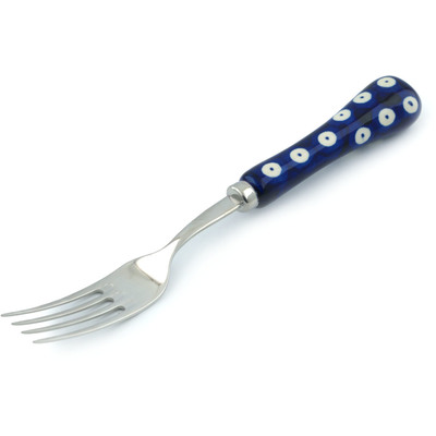 Polish Pottery Stainless Steel Fork 8&quot; Blue Eyes