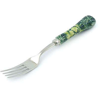 Polish Pottery Stainless Steel Fork 8&quot; Emerald Forest