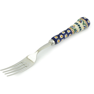 Polish Pottery Stainless Steel Fork 8&quot; Floral Peacock UNIKAT