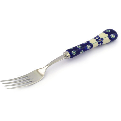 Polish Pottery Stainless Steel Fork 8&quot; Flowering Peacock