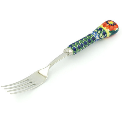 Polish Pottery Stainless Steel Fork 8&quot; Poppies All Around UNIKAT