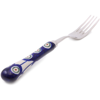 Polish Pottery Stainless Steel Fork 8&quot; Traditional Peacock