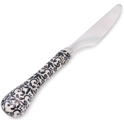 Polish Pottery Stainless Steel Knife 8&quot; Black Lace Vines