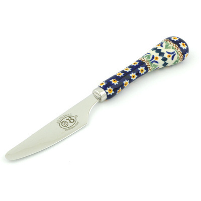 Polish Pottery Stainless Steel Knife 8&quot; Floral Peacock UNIKAT