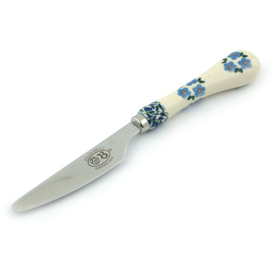Polish Pottery Stainless Steel Knife 8&quot; Forget Me Not Dots