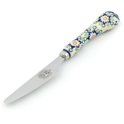 Polish Pottery Stainless Steel Knife 8&quot; Tatted Flower UNIKAT