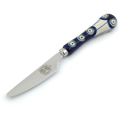 Polish Pottery Stainless Steel Knife 8&quot; Traditional Peacock