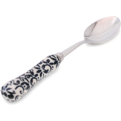 Polish Pottery Stainless Steel Spoon 6&quot; Black Lace Vines