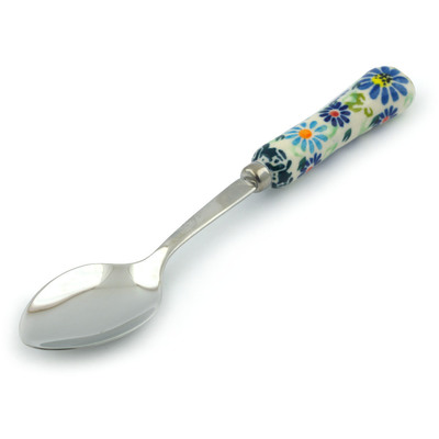 Polish Pottery Stainless Steel Spoon 6&quot; Blue Summer Garden