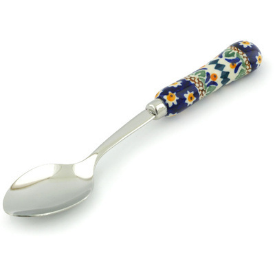 Polish Pottery Stainless Steel Spoon 6&quot; Floral Peacock UNIKAT