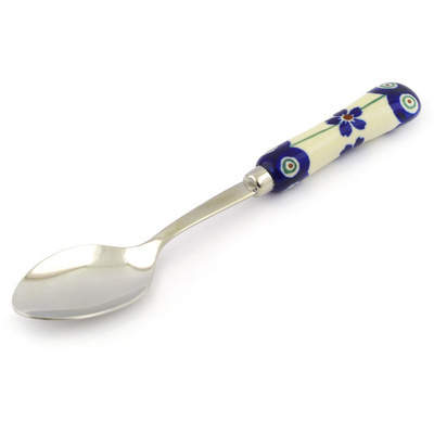 Polish Pottery Stainless Steel Spoon 6&quot; Flowering Peacock