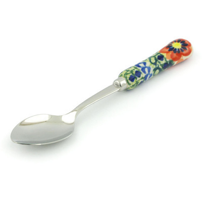 Polish Pottery Stainless Steel Spoon 6&quot; Poppies All Around UNIKAT