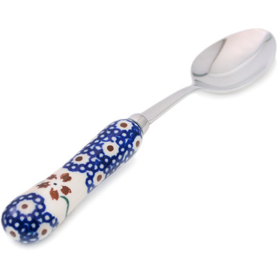 Polish Pottery Stainless Steel Spoon 6&quot; Sweet Red Flower