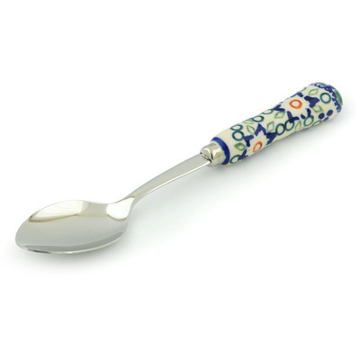 Polish Pottery Stainless Steel Spoon 6&quot; Tatted Flower UNIKAT