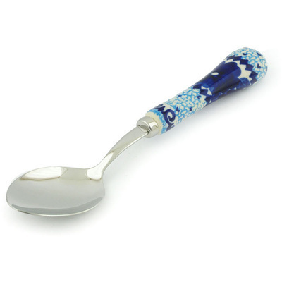 Polish Pottery Stainless Steel Spoon 8&quot; Azure Sea UNIKAT