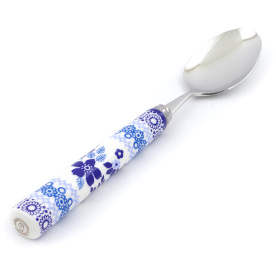 Polish Pottery Stainless Steel Spoon 8&quot; Blue Frost UNIKAT