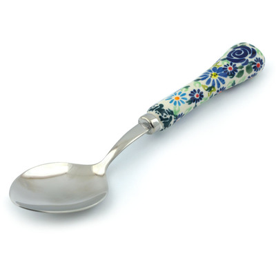 Polish Pottery Stainless Steel Spoon 8&quot; Blue Summer Garden
