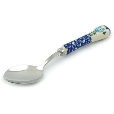 Polish Pottery Stainless Steel Spoon 8&quot; Blue Summer