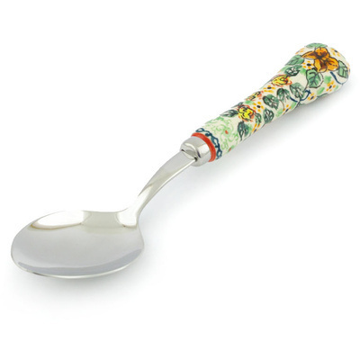 Polish Pottery Stainless Steel Spoon 8&quot; Butterfly Meadow UNIKAT