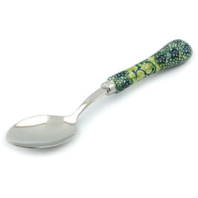 Polish Pottery Stainless Steel Spoon 8&quot; Emerald Forest