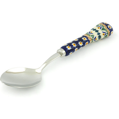 Polish Pottery Stainless Steel Spoon 8&quot; Floral Peacock UNIKAT