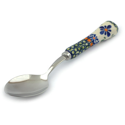 Polish Pottery Stainless Steel Spoon 8&quot; Gingham Flowers