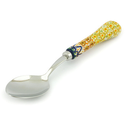 Polish Pottery Stainless Steel Spoon 8&quot; Golden Tulip UNIKAT