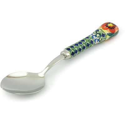 Polish Pottery Stainless Steel Spoon 8&quot; Poppies All Around UNIKAT