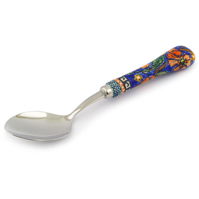 Polish Pottery Stainless Steel Spoon 8&quot; Poppies UNIKAT