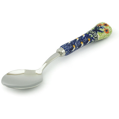 Polish Pottery Stainless Steel Spoon 8&quot; Red Daisy Blooms UNIKAT