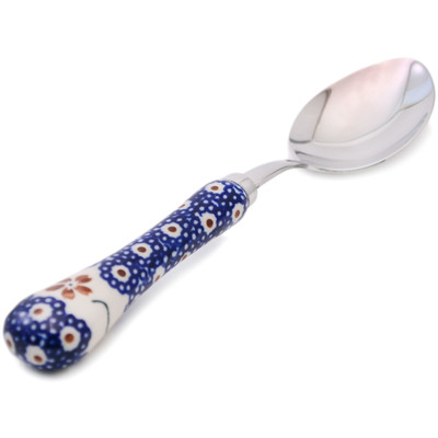 Polish Pottery Stainless Steel Spoon 8&quot; Sweet Red Flower