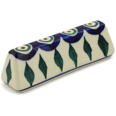 Polish Pottery Stand for Cutlery 3&quot; Peacock Leaves